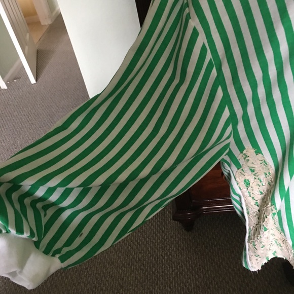 Zara Green White Long Sleeve Striped Top Lace Trim - Picture 6 of 7